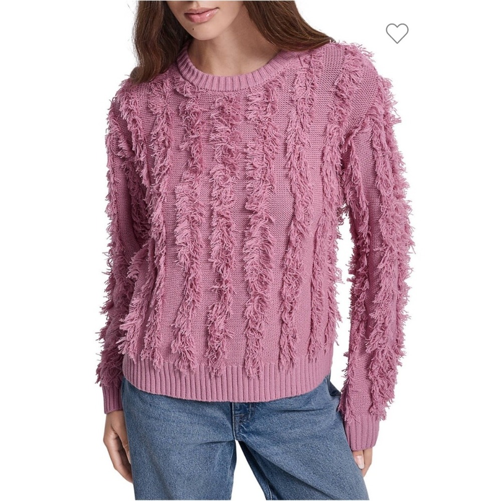 DKNY Jeans (Pink) Fringed Shag Crewneck Sweater Women Size M
Preppy Chic Casual